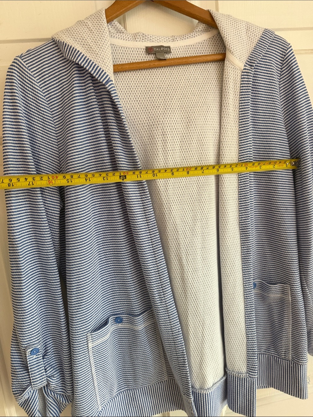 Talbots Navy and White Striped Open-Front Cardigan - Picture 9 of 9